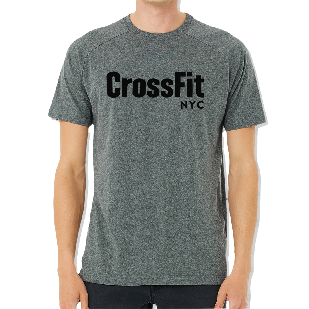 CrossFit NYC Unisex Premium Raglan Logo T - Black on Grey